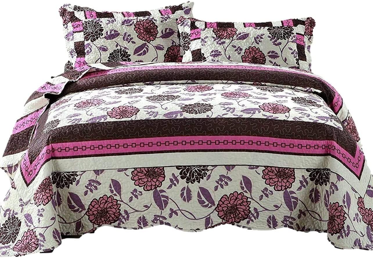 Bohemian Purple Blooms Floral Bedspread Set (KBJ1629)