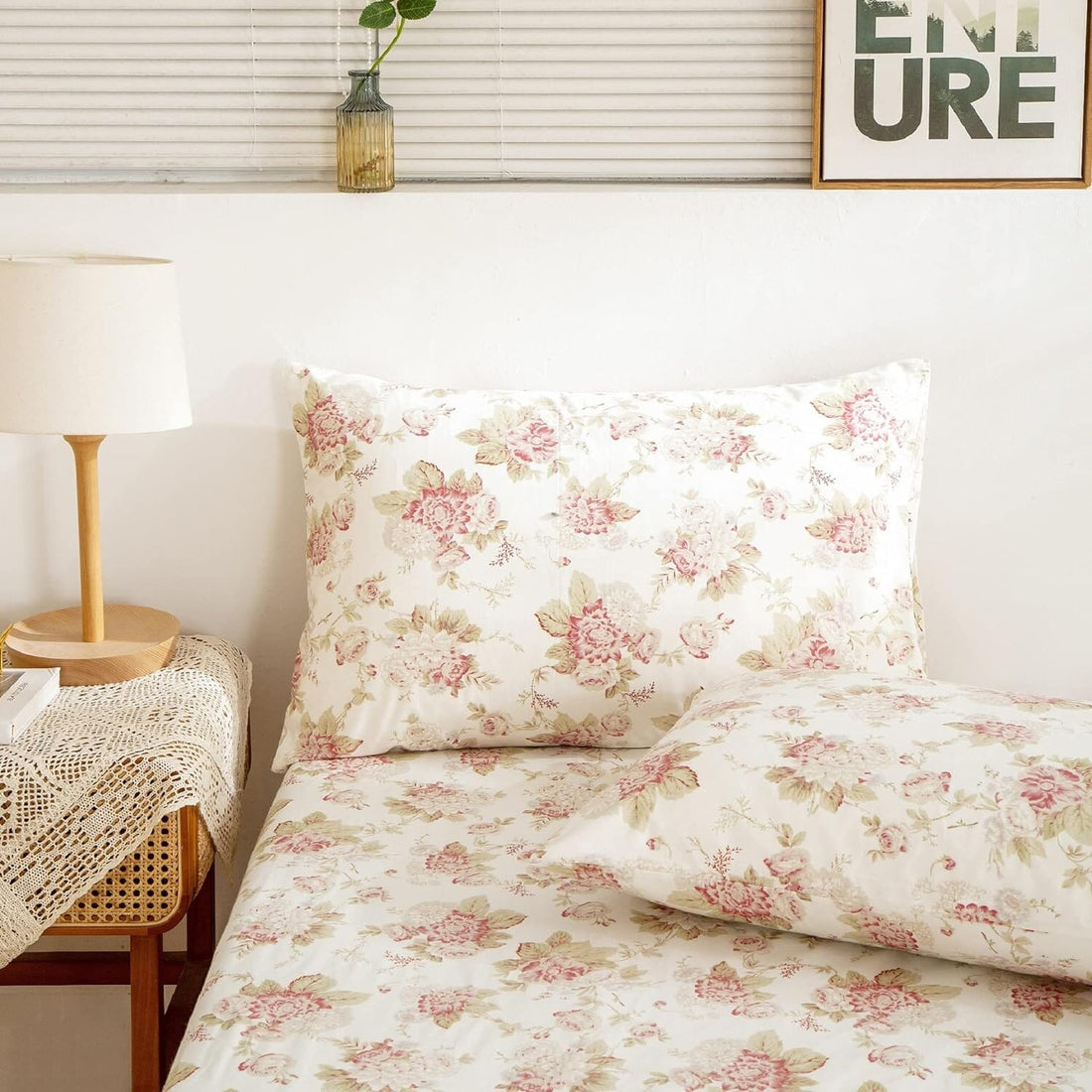 Hint of Mint Cottage Floral Cotton Fitted Sheet Set (3036)