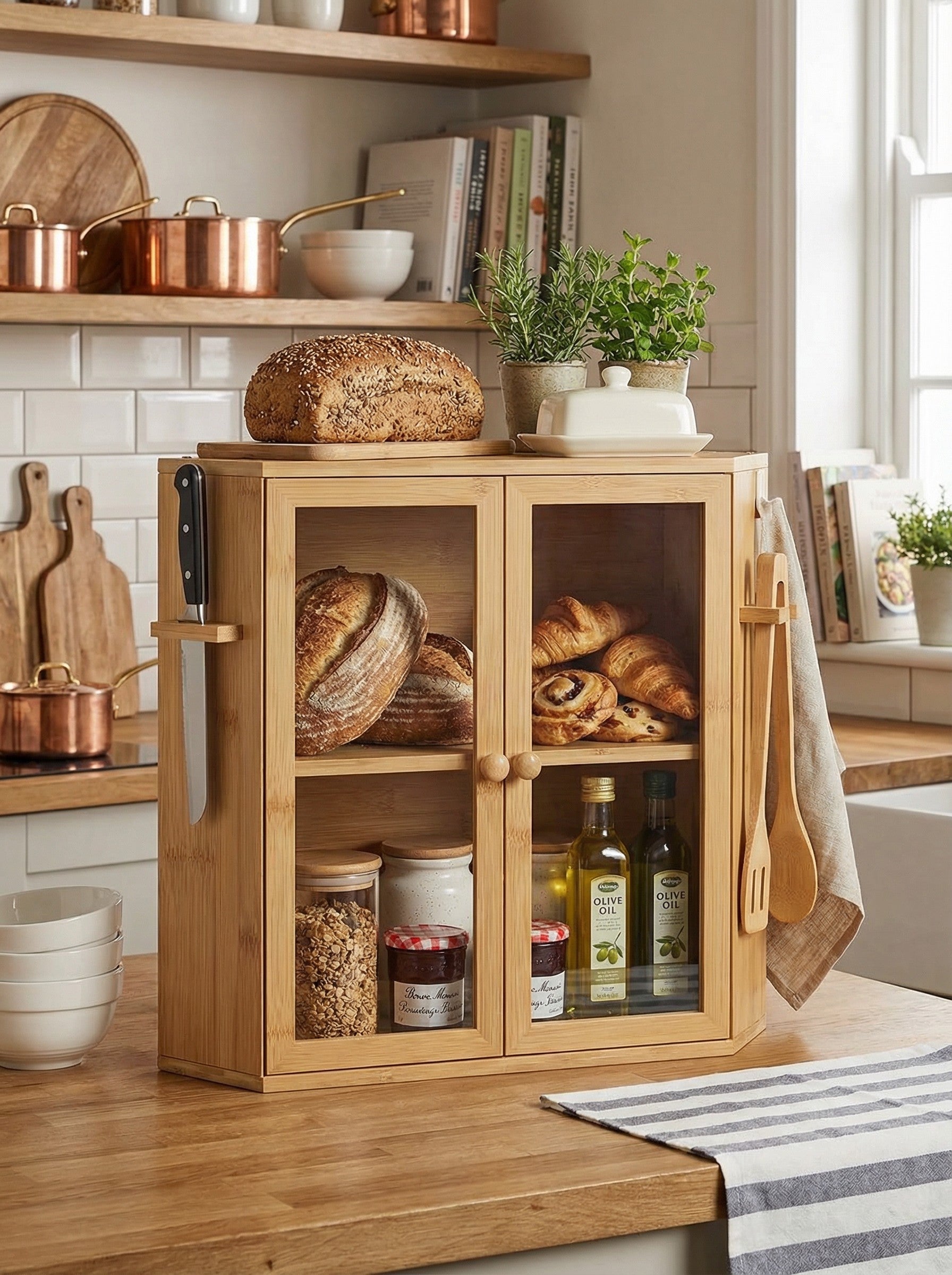 Bamboo Bread Box with Clear Doors