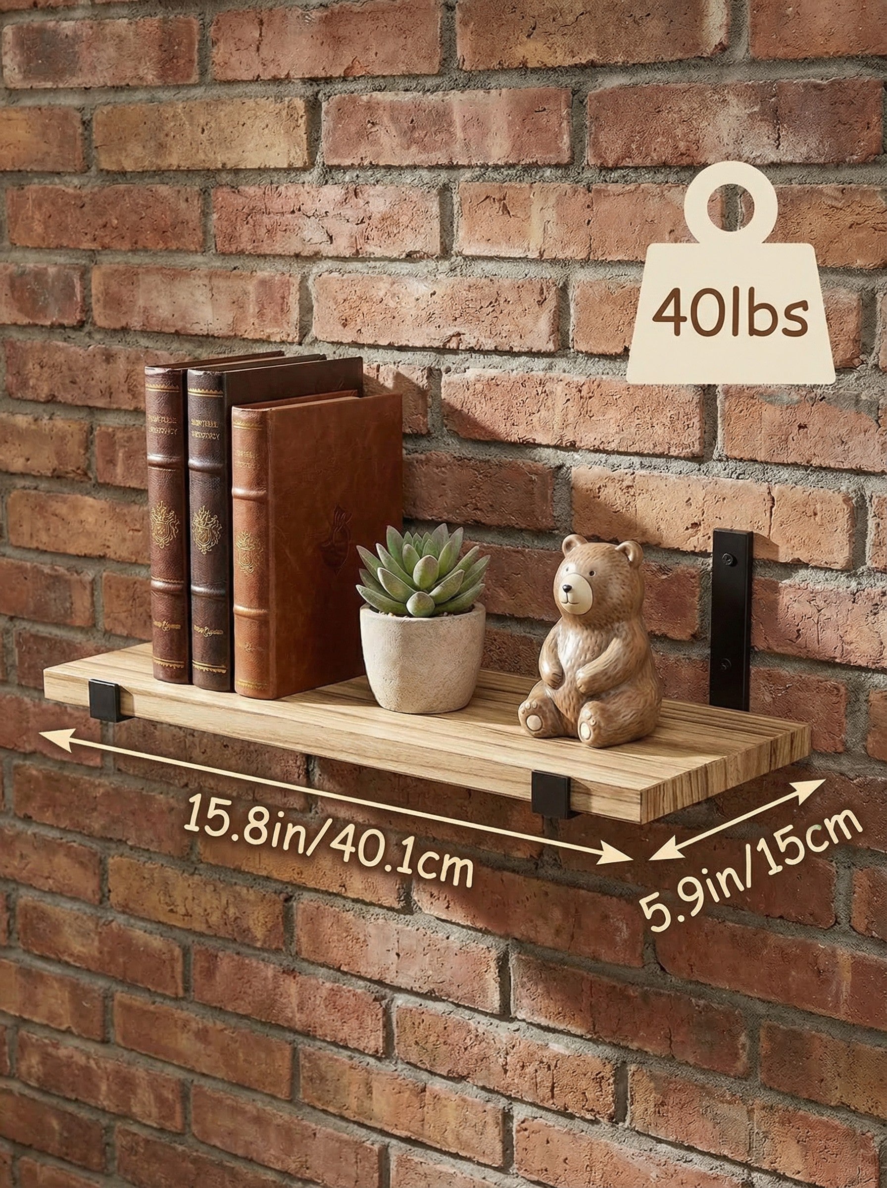 Wood Wall Shelves 15.8” with Metal Brackets