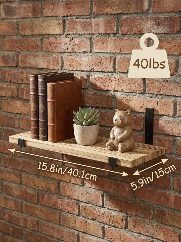 Wood Wall Shelves 15.8” with Metal Brackets