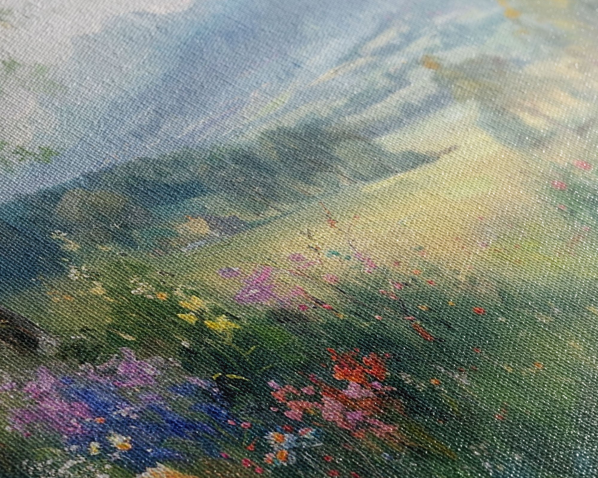 Spring Wildflower Field Painting Large Wall Art Print, Framed Canvas