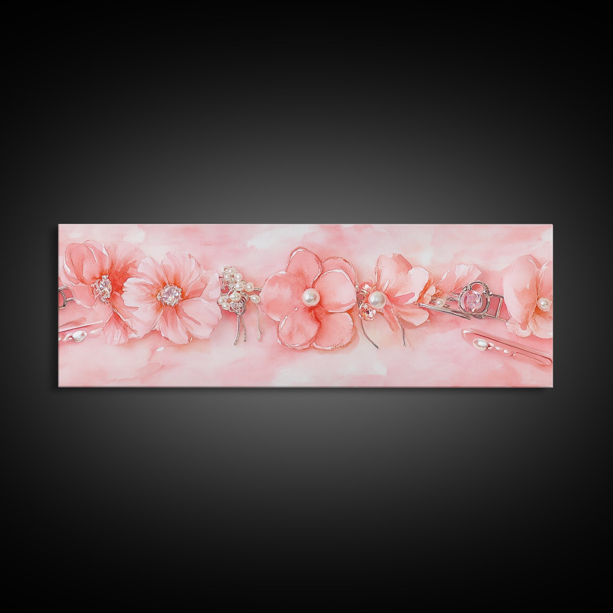 Cherry Blossom Canvas Print with Pearl Accents – Romantic Pink Wall Art