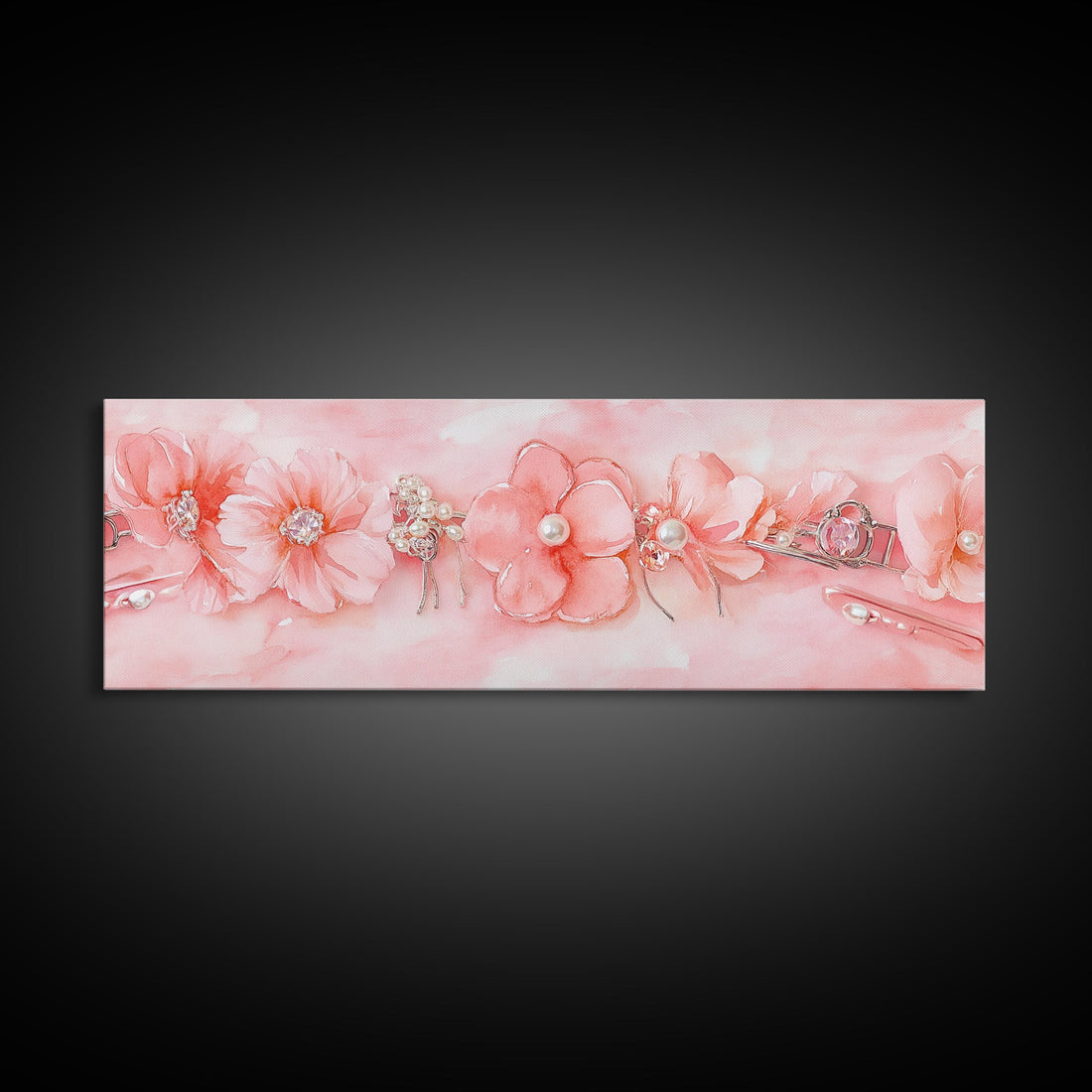 Cherry Blossom Canvas Print with Pearl Accents – Romantic Pink Wall Art