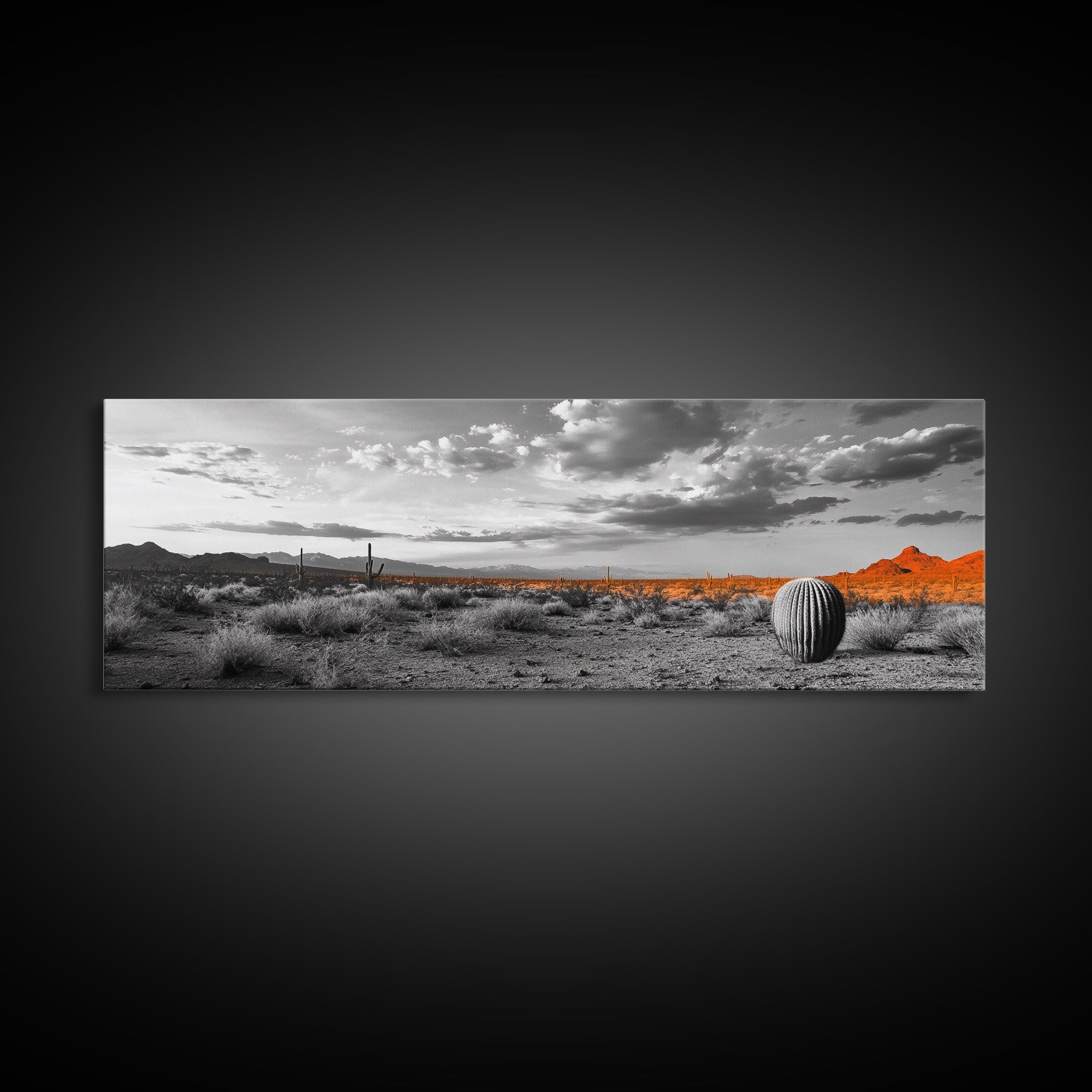 Arizona Desert Cactus – Orange Sunset Framed Canvas Print