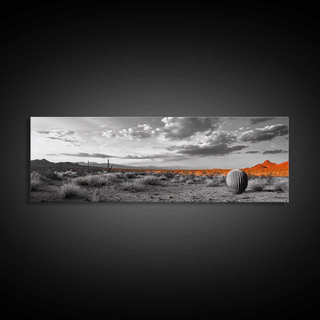 Arizona Desert Cactus – Orange Sunset Framed Canvas Print
