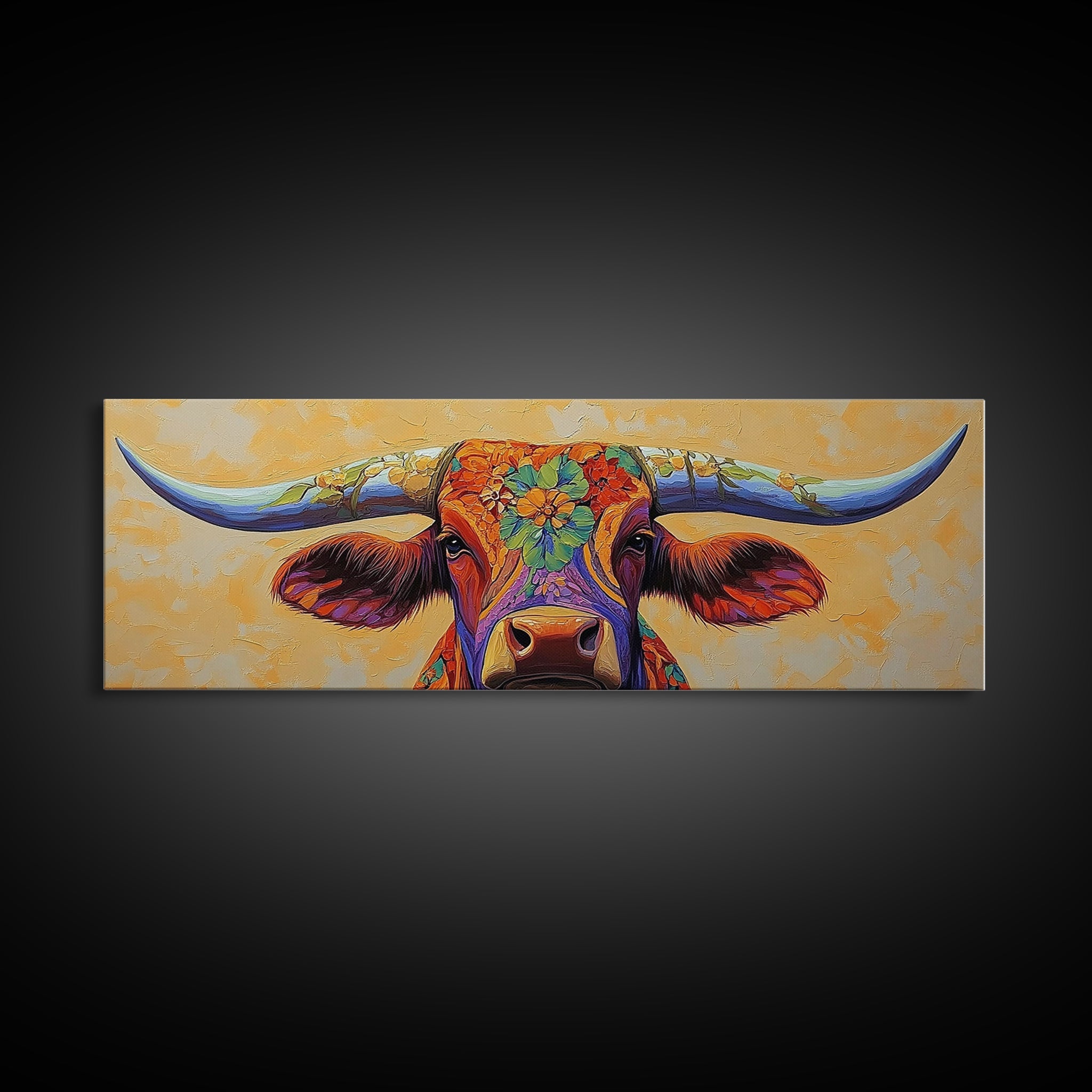Floral Longhorn Framed Canvas Print – Southwestern Boho Wall Art