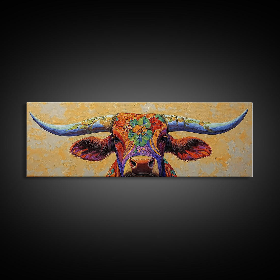 Floral Longhorn Framed Canvas Print – Southwestern Boho Wall Art