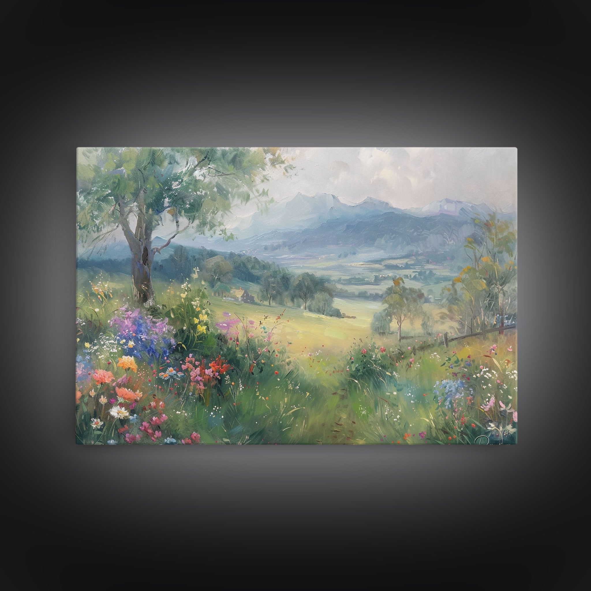 Spring Wildflower Field Painting Large Wall Art Print, Framed Canvas