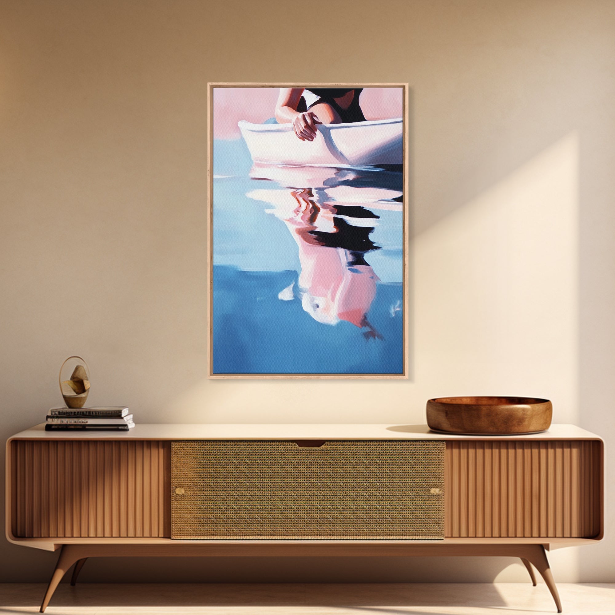 Woman on Water – Summer Reflections Framed Canvas Print