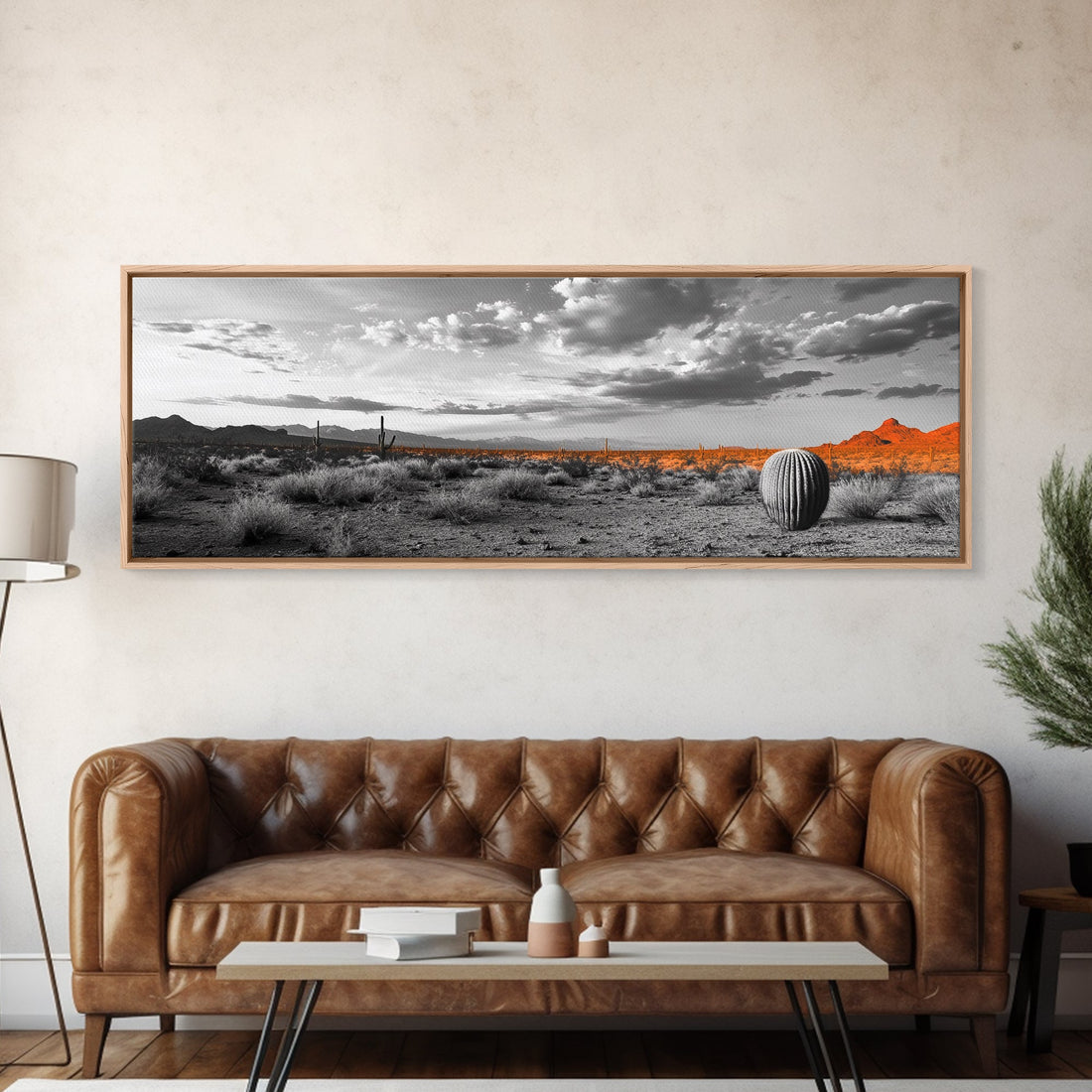 Arizona Desert Cactus – Orange Sunset Framed Canvas Print