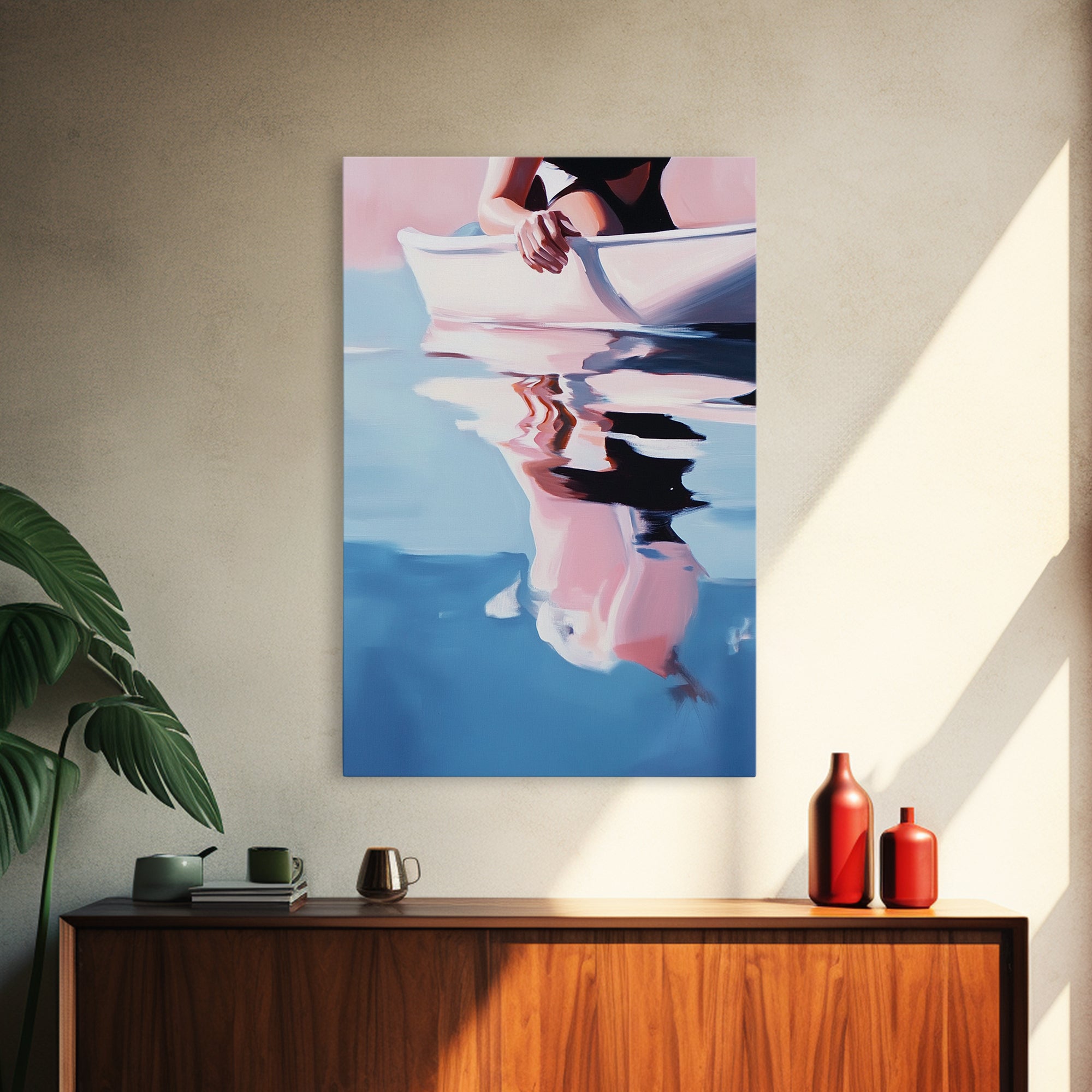 Woman on Water – Summer Reflections Framed Canvas Print