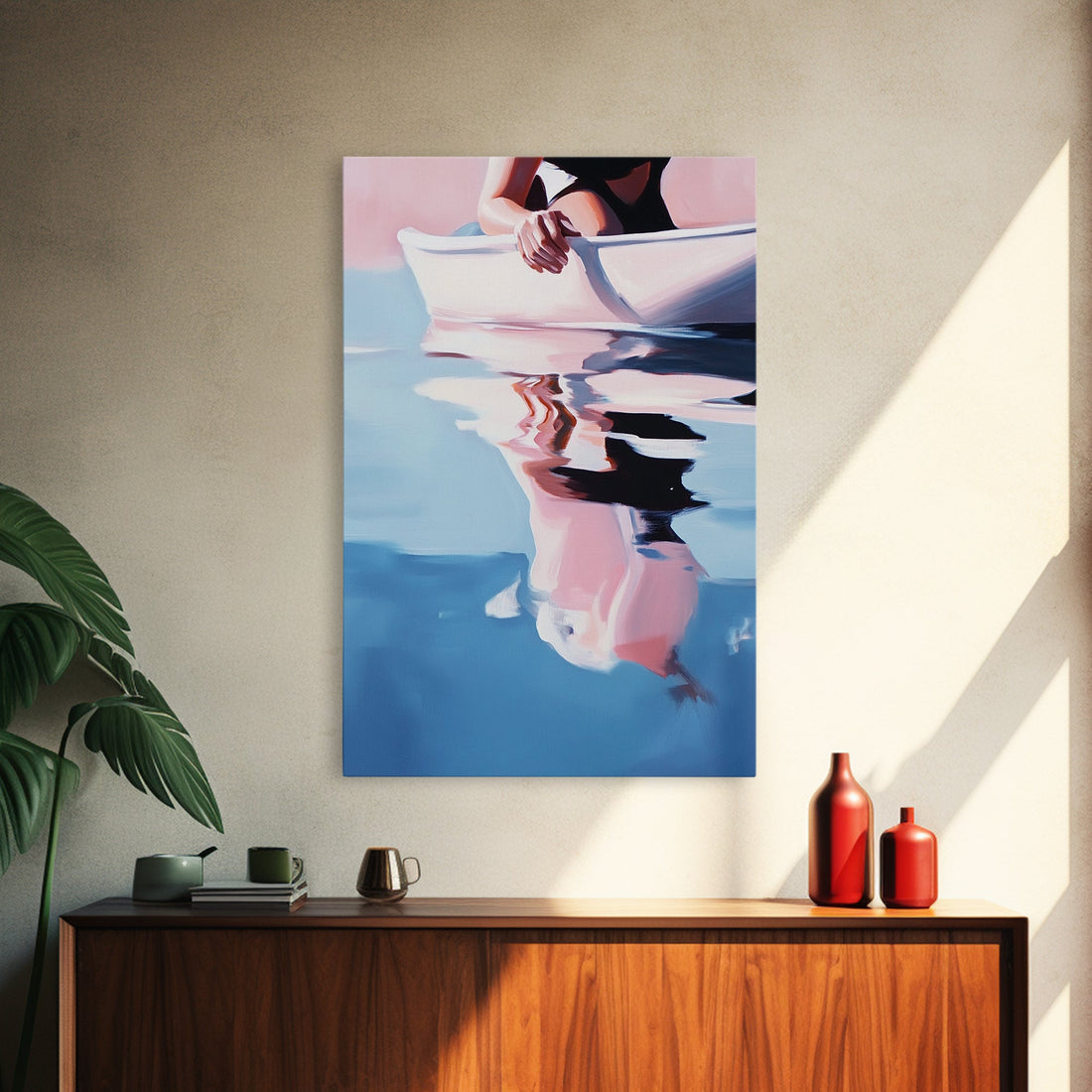 Woman on Water – Summer Reflections Framed Canvas Print