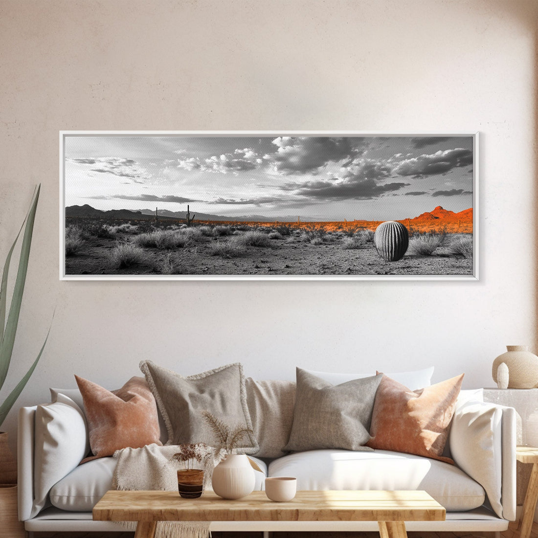 Arizona Desert Cactus – Orange Sunset Framed Canvas Print