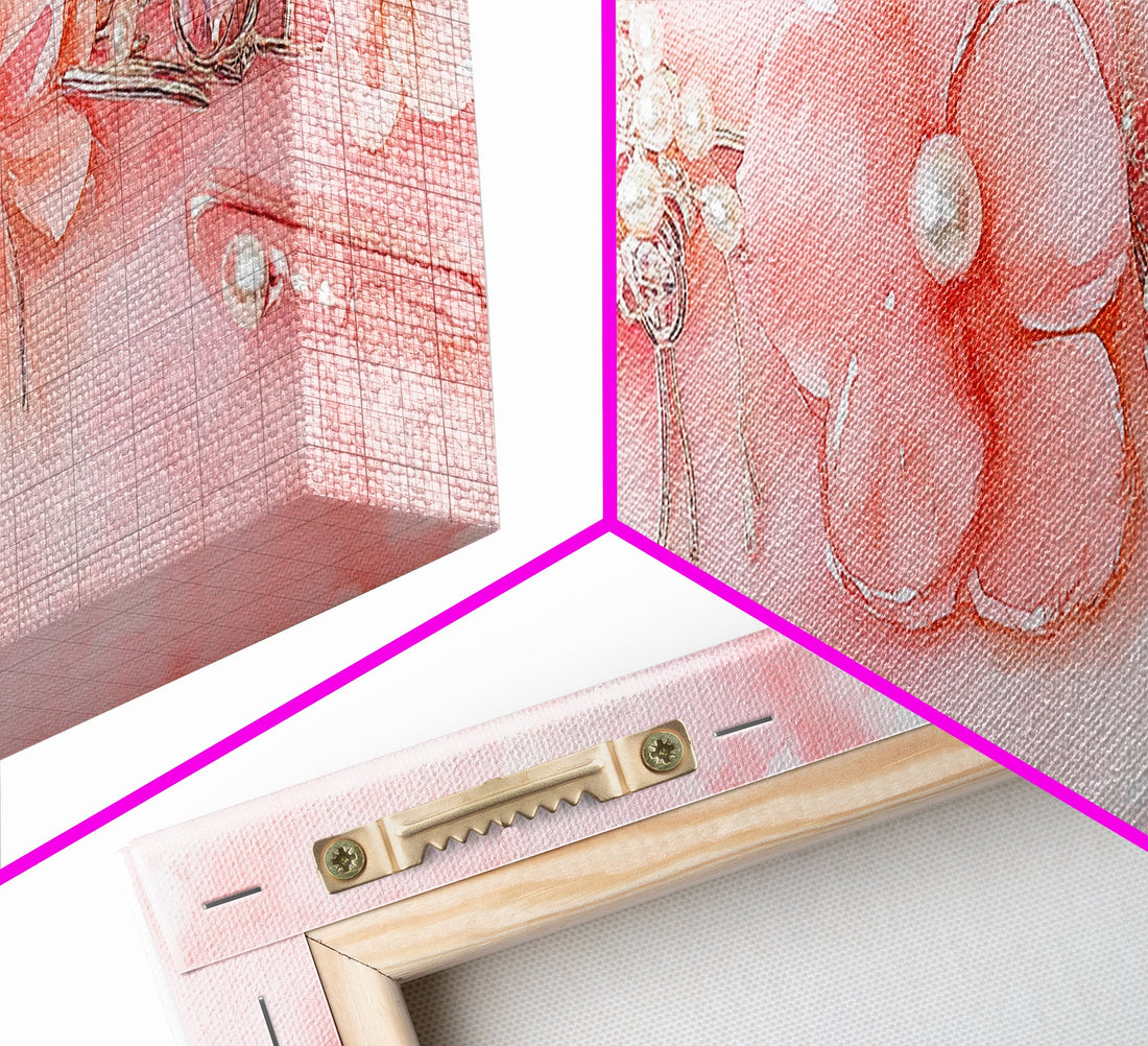 Cherry Blossom Canvas Print with Pearl Accents – Romantic Pink Wall Art