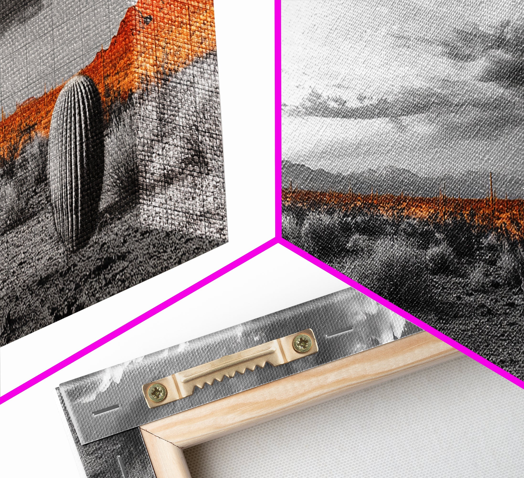 Arizona Desert Cactus – Orange Sunset Framed Canvas Print