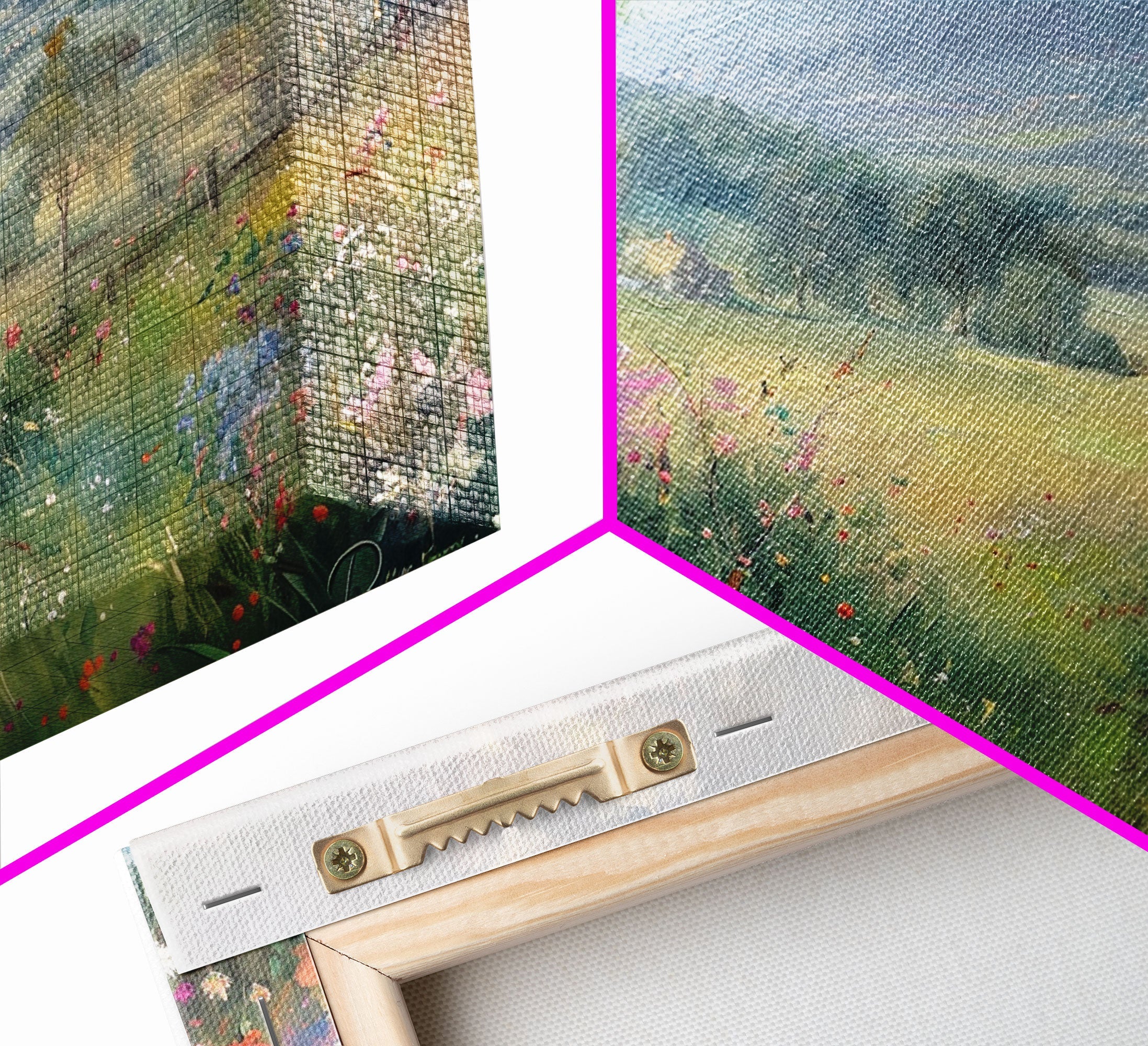 Spring Wildflower Field Painting Large Wall Art Print, Framed Canvas