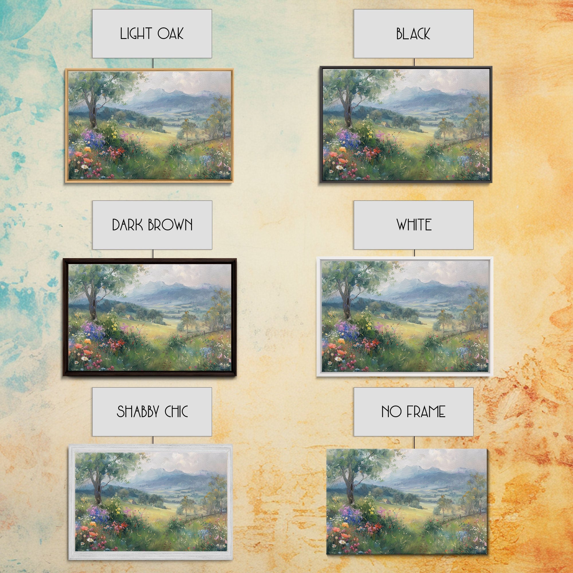 Spring Wildflower Field Painting Large Wall Art Print, Framed Canvas