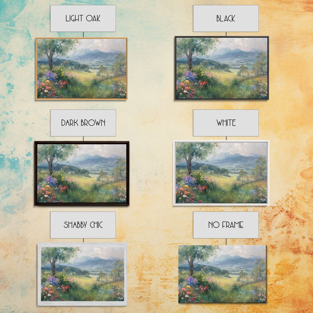 Spring Wildflower Field Painting Large Wall Art Print, Framed Canvas
