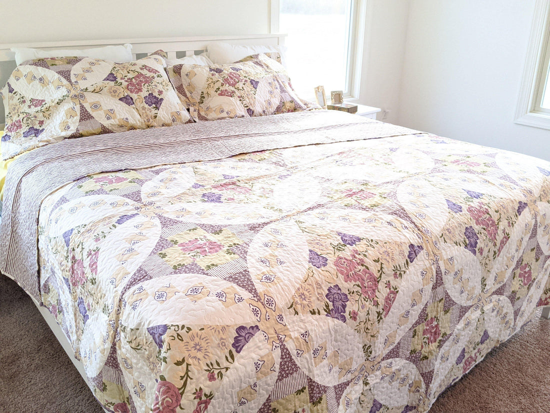 Wisteria Cottage Roses Quilted Bedspread Set (HS-1003)