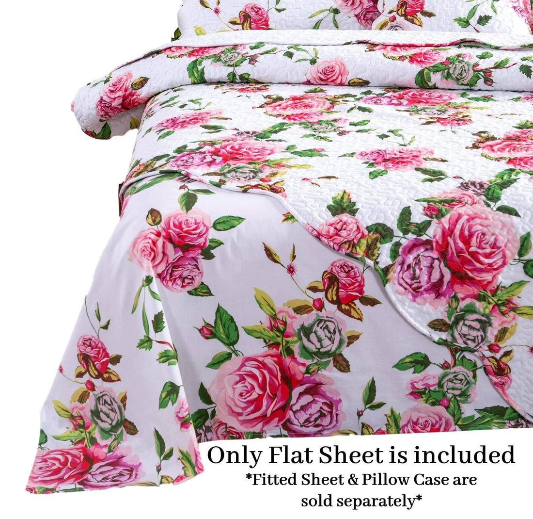 Romantic Roses Lovely Spring Pink Floral Garden Bed Sheet Set