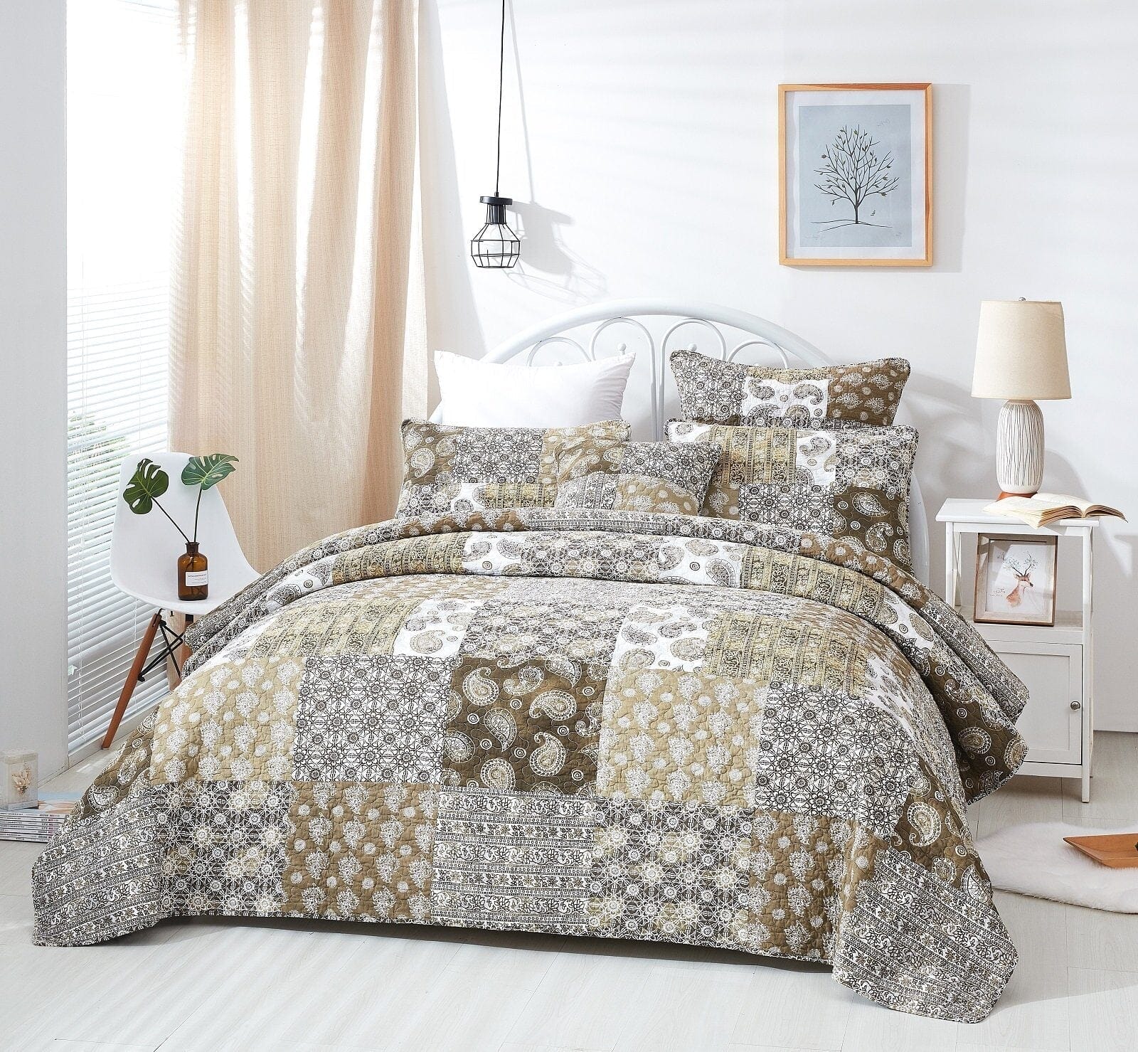 Bohemian Paisley Olive Brown Bed-in-a-Bag Set (JHW885)