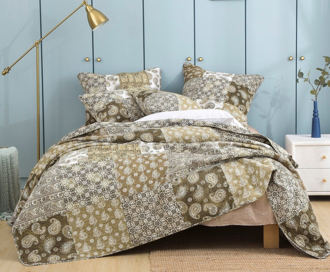 Bohemian Paisley Olive Brown Bed-in-a-Bag Set (JHW885)