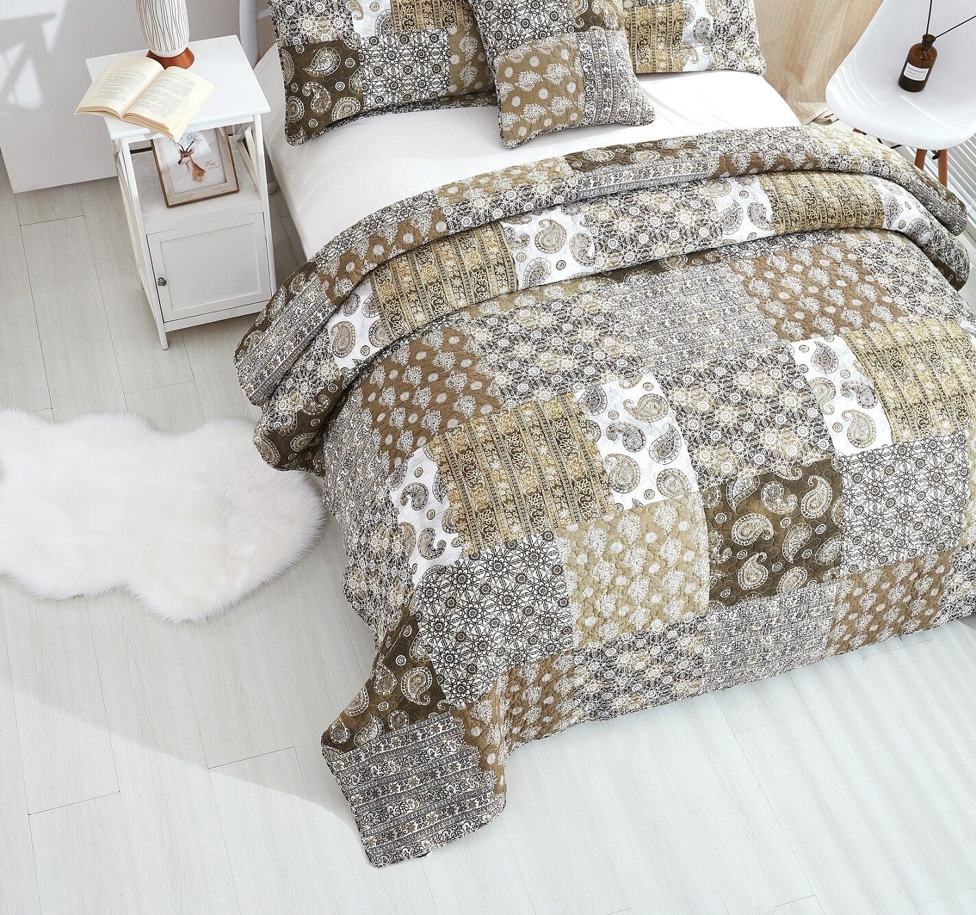 Bohemian Paisley Olive Brown Bed-in-a-Bag Set (JHW885)