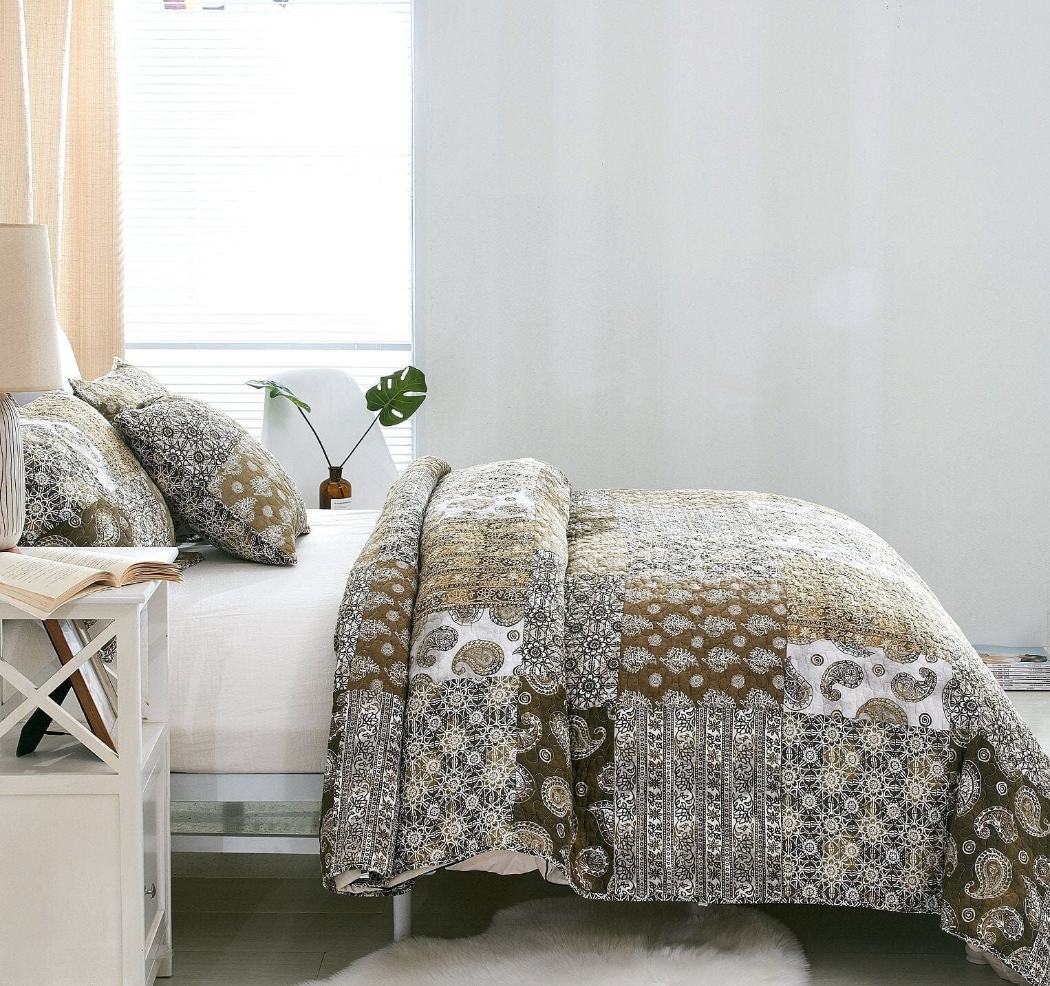 Bohemian Paisley Olive Brown Bed-in-a-Bag Set (JHW885)