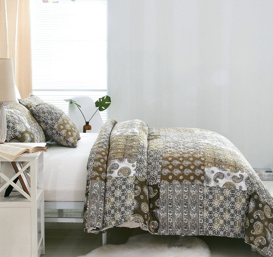 Bohemian Paisley Olive Brown Bed-in-a-Bag Set (JHW885)