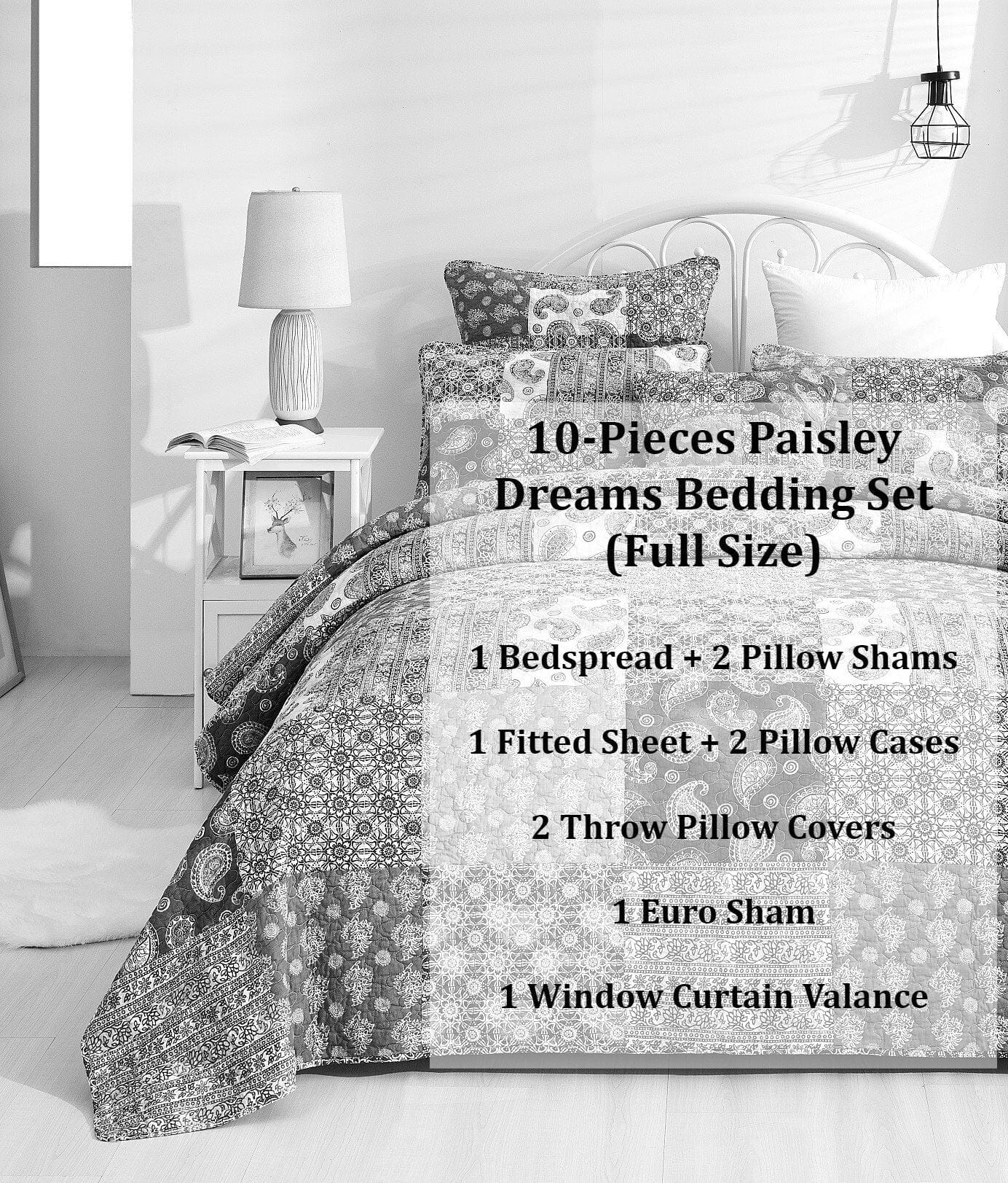 Bohemian Paisley Olive Brown Bed-in-a-Bag Set (JHW885)