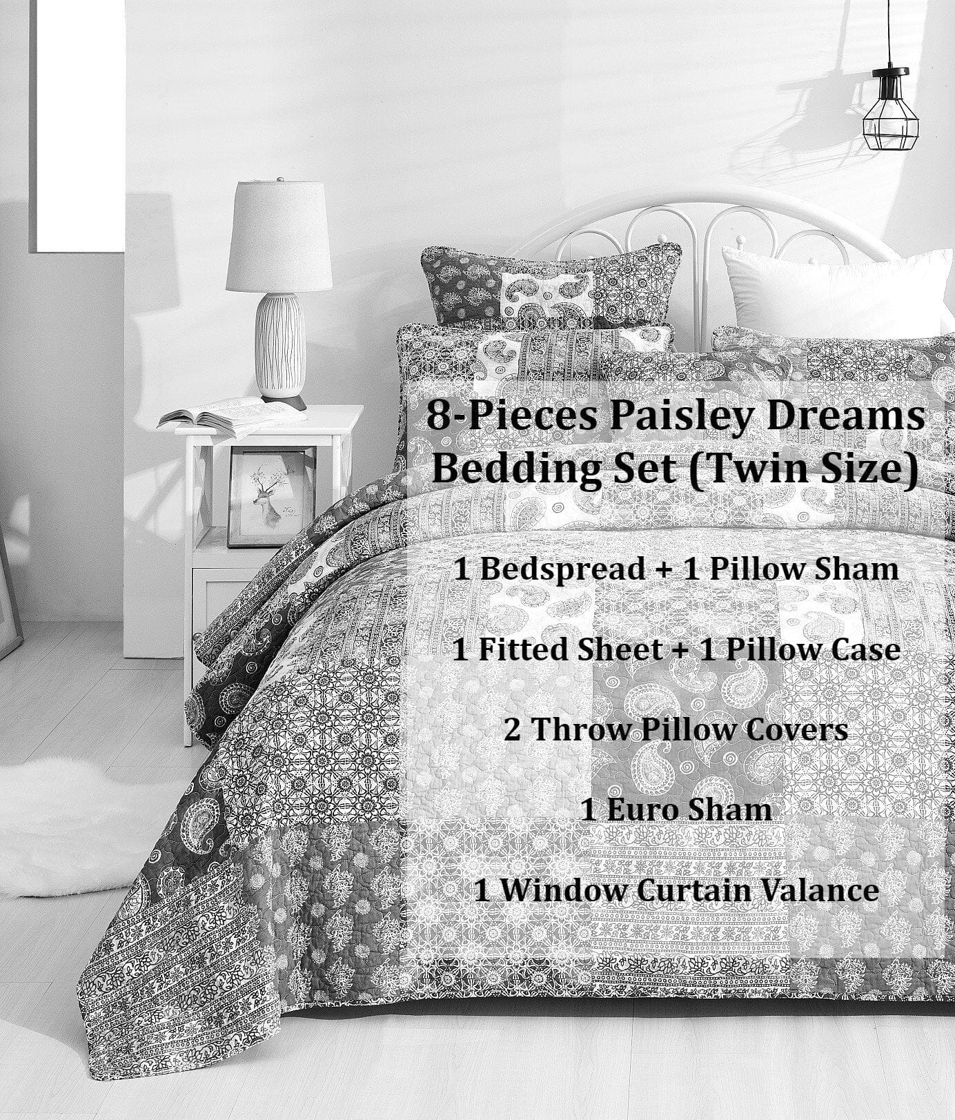 Bohemian Paisley Olive Brown Bed-in-a-Bag Set (JHW885)