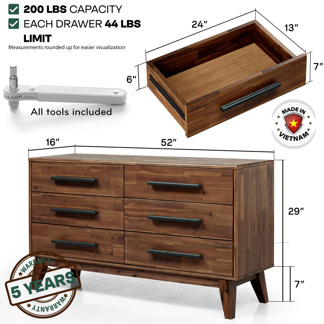 Acacia Legacy Solid Wood Dresser – Timeless Elegance