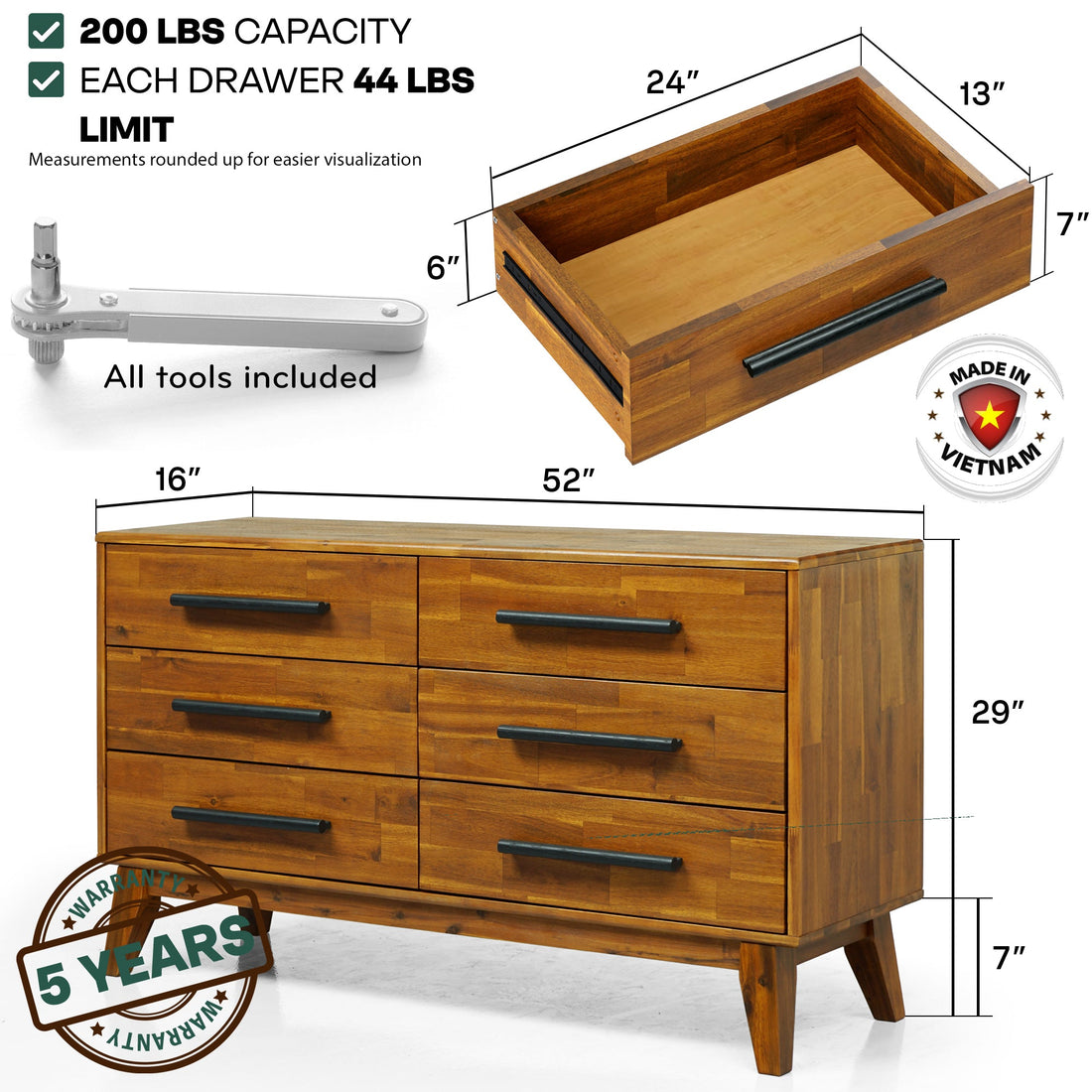 Acacia Legacy Solid Wood Dresser – Timeless Elegance