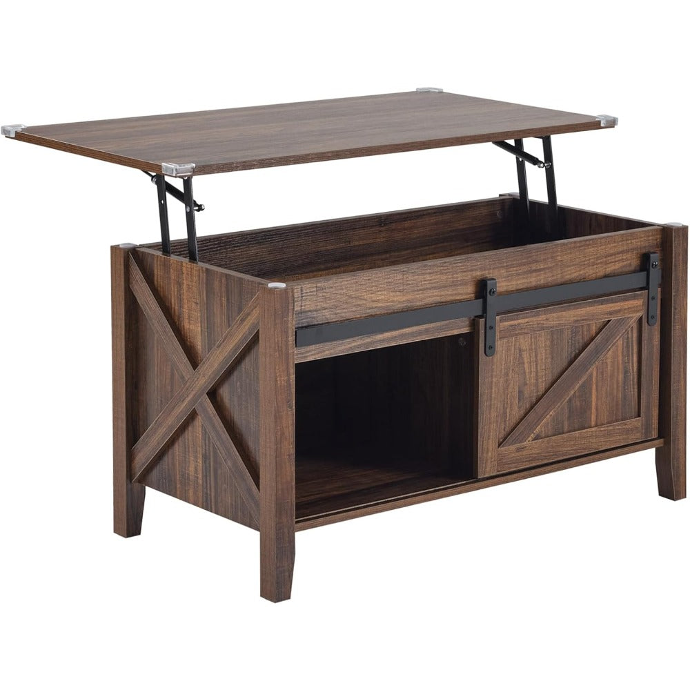 Lift Top Coffee Table Farmhouse Rustic with Sliding Barn Door