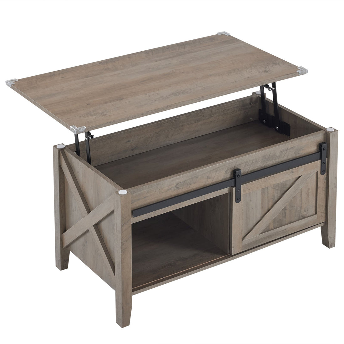 Lift Top Coffee Table Farmhouse Rustic with Sliding Barn Door