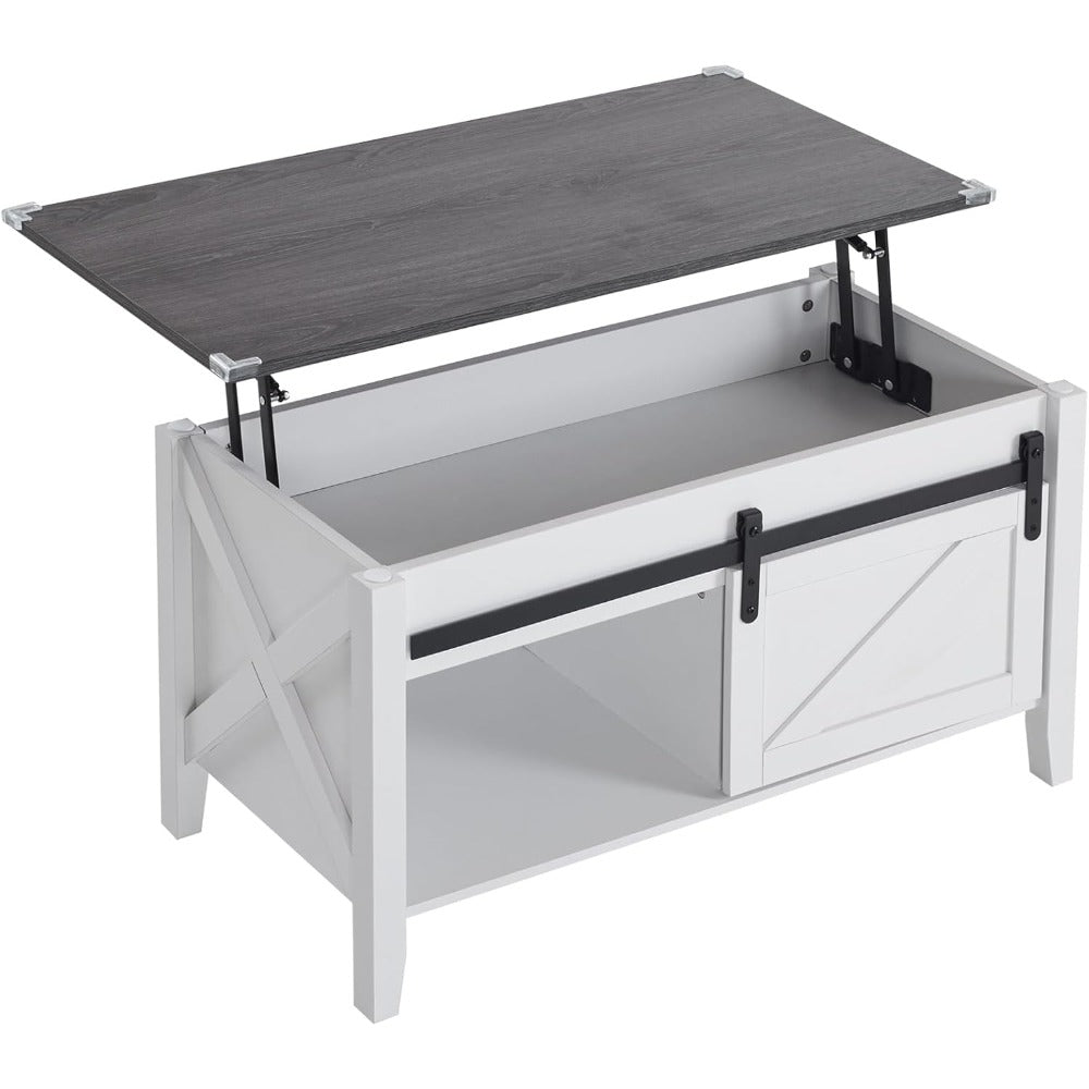 Lift Top Coffee Table Farmhouse Rustic with Sliding Barn Door
