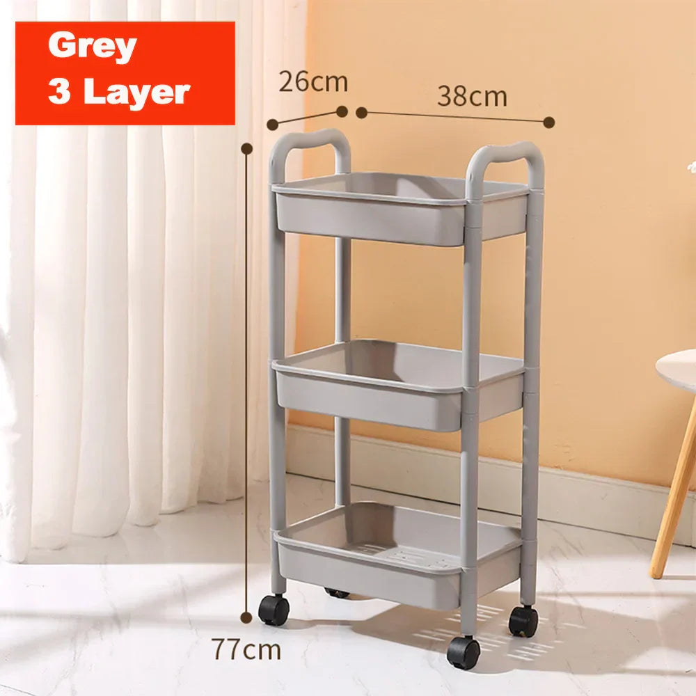 DecorBites™ Kitchen Storage Cart Rolling Utility Organizer Rack Shelf Trolley Cart