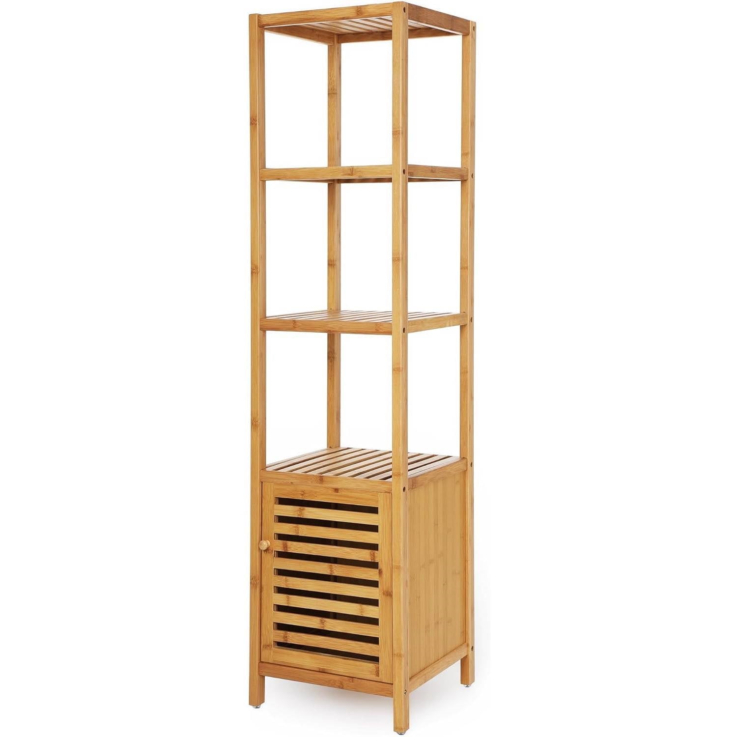 Slim 3-Shelf Bamboo Wood Bookcase with Bottom Storage Cabinet