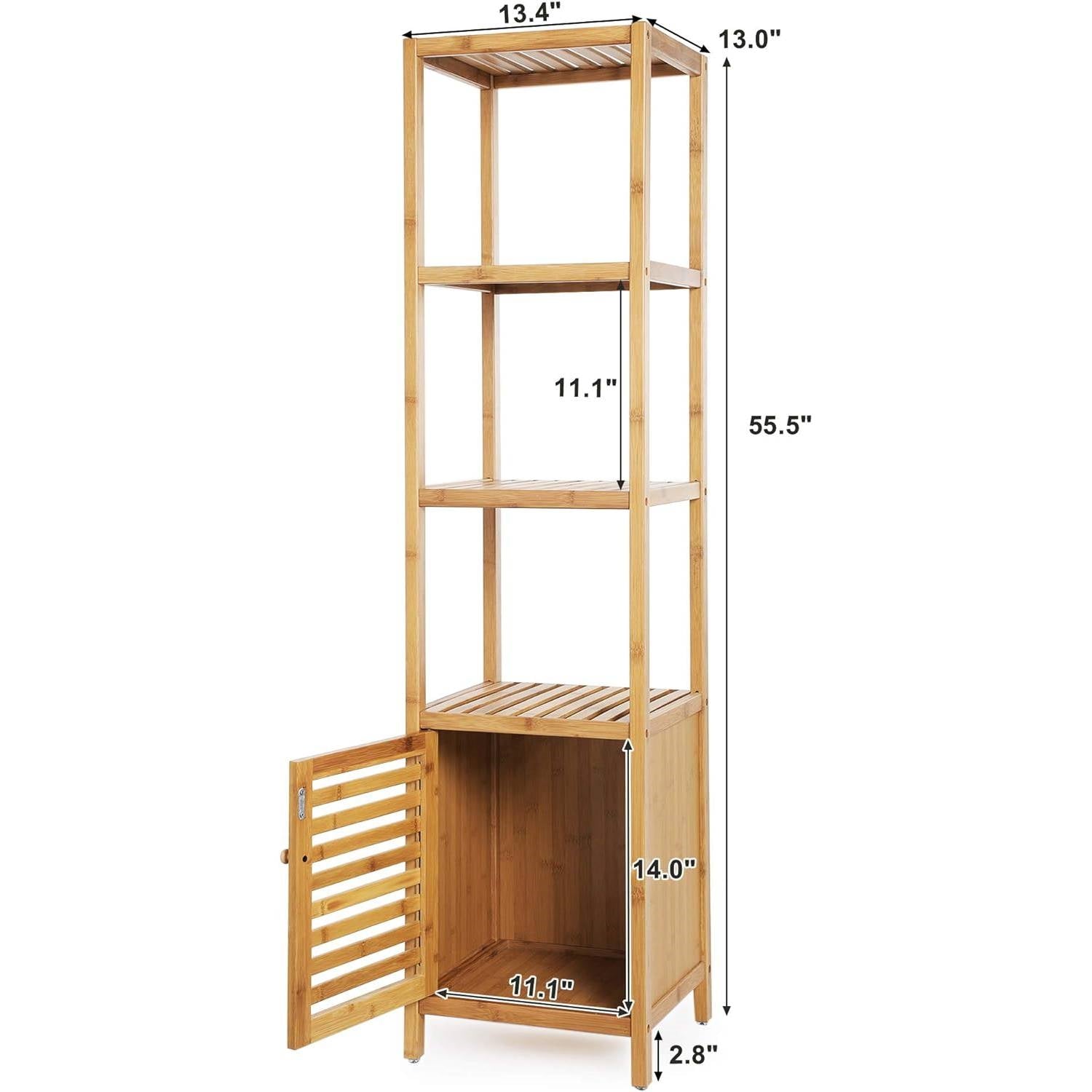 Slim 3-Shelf Bamboo Wood Bookcase with Bottom Storage Cabinet