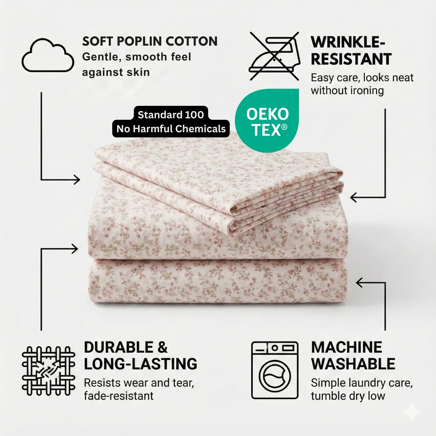 Romantic Coquette 100% Cotton Floral Sheet Set – Deep Pocket