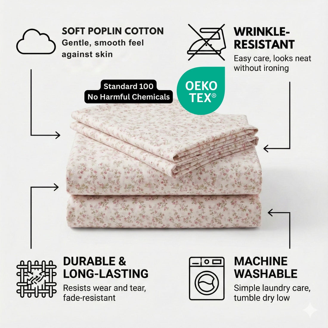 Romantic Coquette 100% Cotton Floral Sheet Set – Deep Pocket
