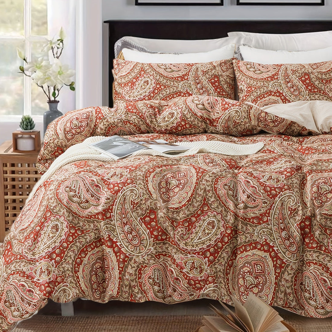 Percale Cotton Floral Botanical Duvet Cover Set – 3 Piece