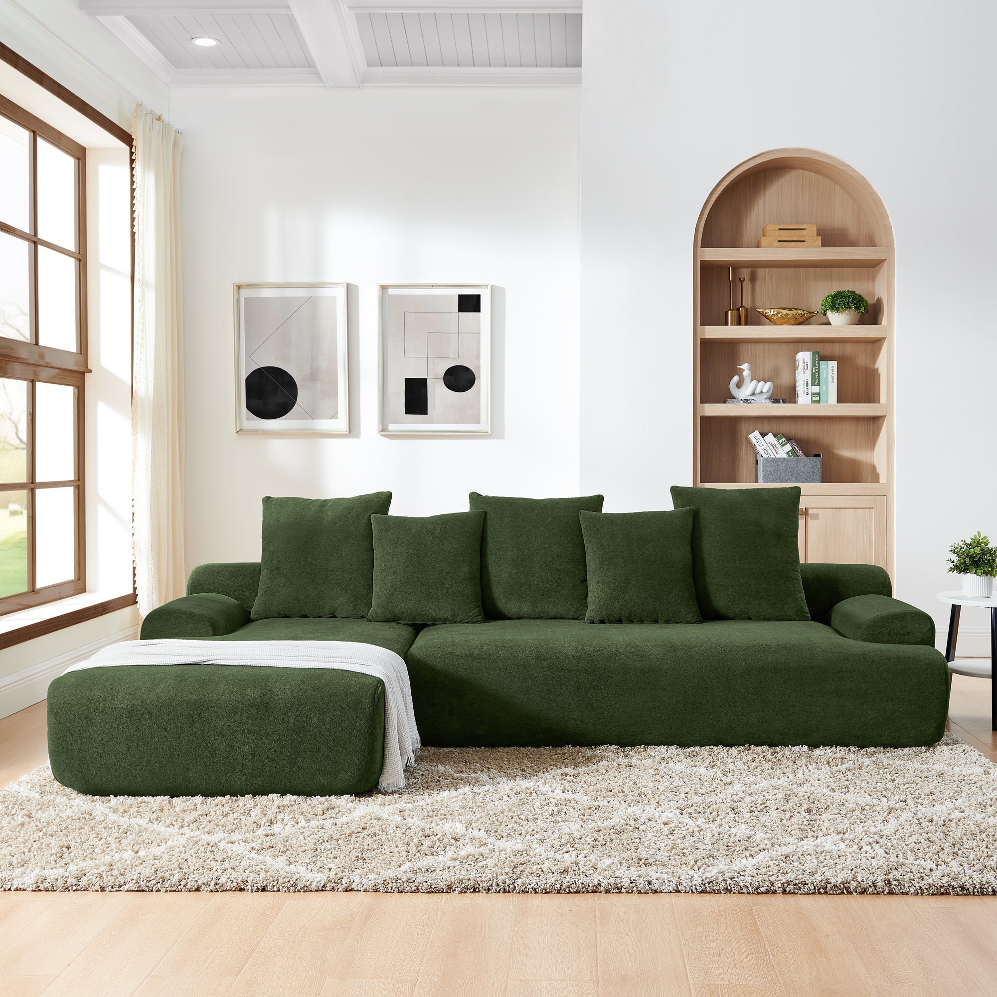 110"x67" Modern L-Shaped Velvet Sectional Sofa – Green