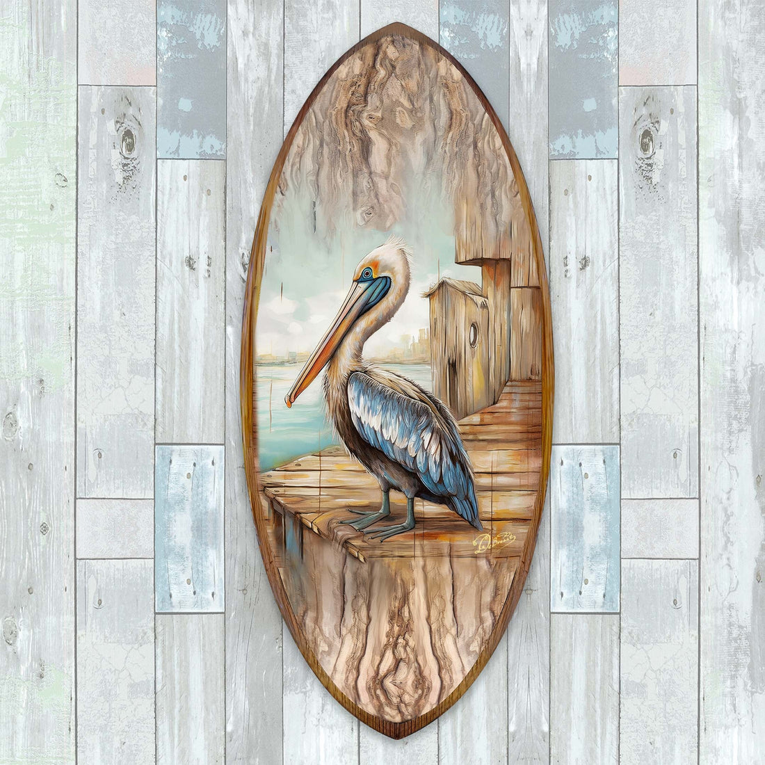 Pelican Surfboard Coastal Wall Art by G. DeBrekht