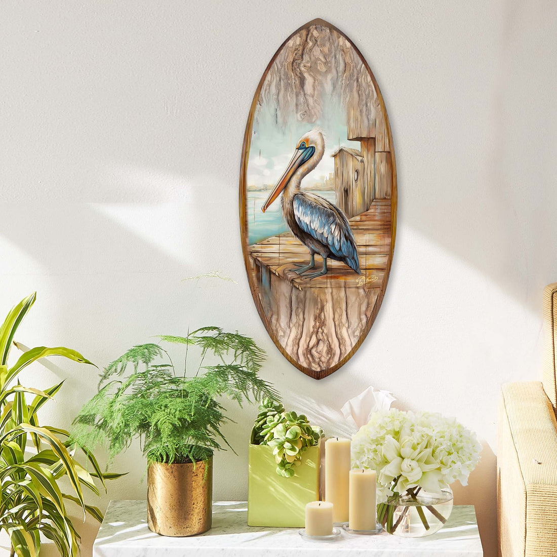 Pelican Surfboard Coastal Wall Art by G. DeBrekht