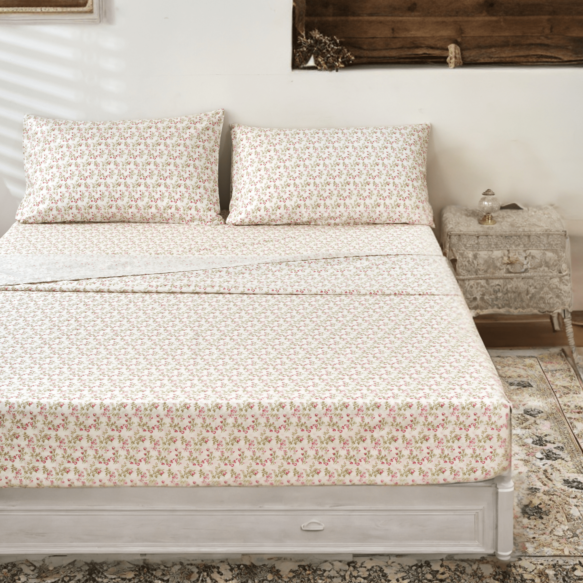 Romantic Coquette 100% Cotton Floral Sheet Set – Deep Pocket