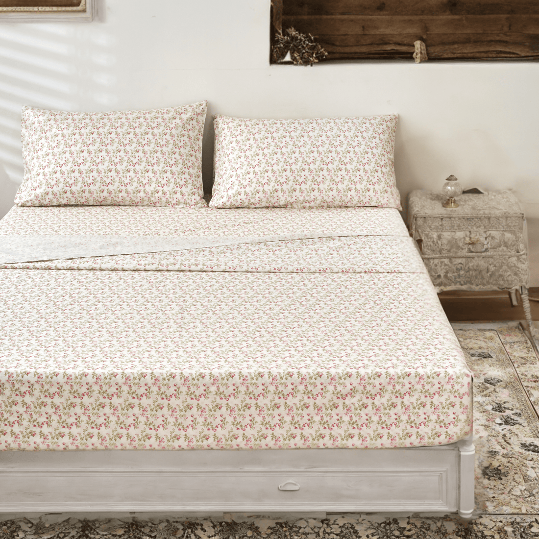 Romantic Coquette 100% Cotton Floral Sheet Set – Deep Pocket