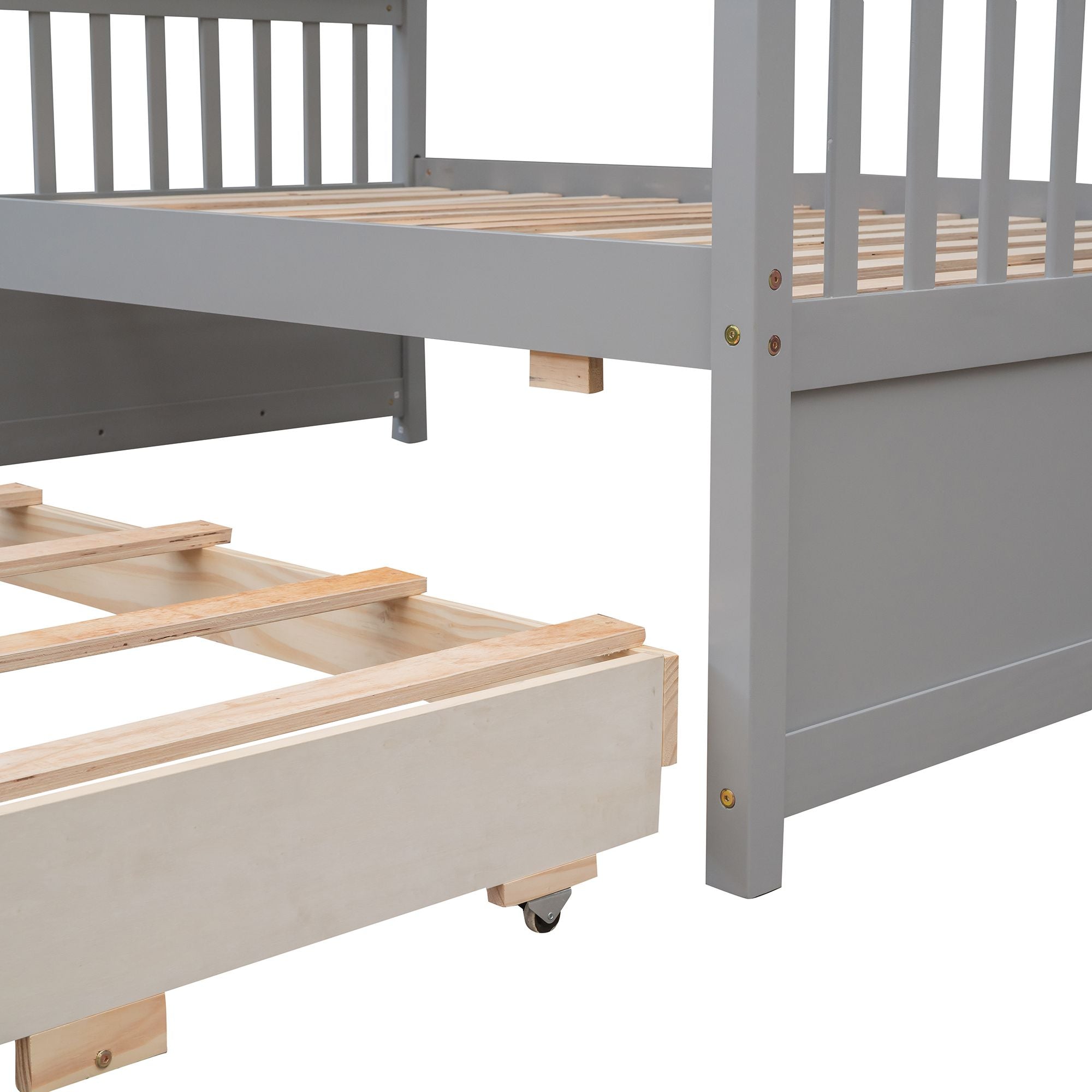 Twin Over Full Bunk Bed with Drawers & Trundle – Gray