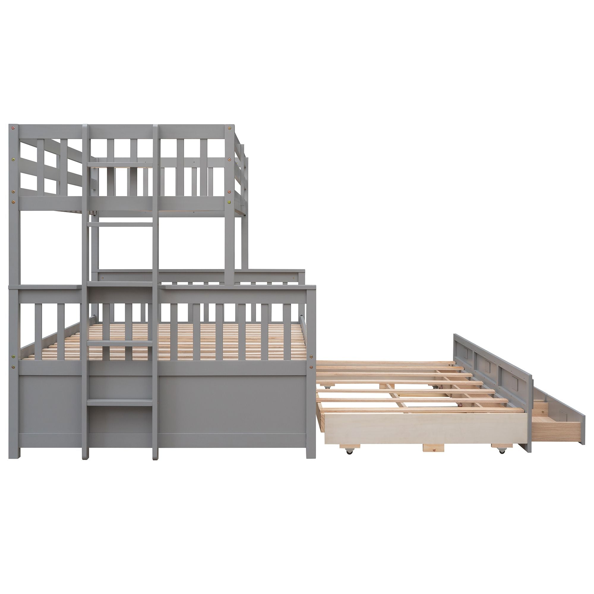 Twin Over Full Bunk Bed with Drawers & Trundle – Gray